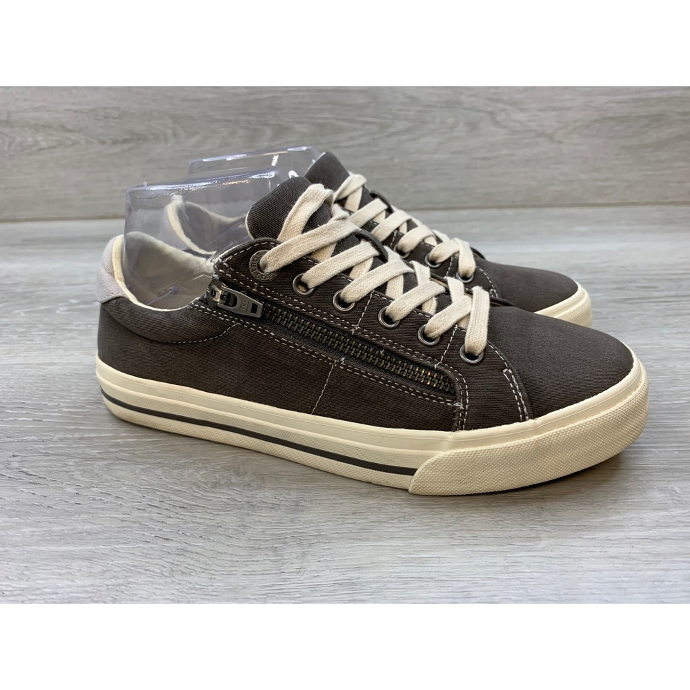 Taos Turbo Brown Canvas Side Zip Lace Up Sneakers Women's 7.5 Comfort Shoes